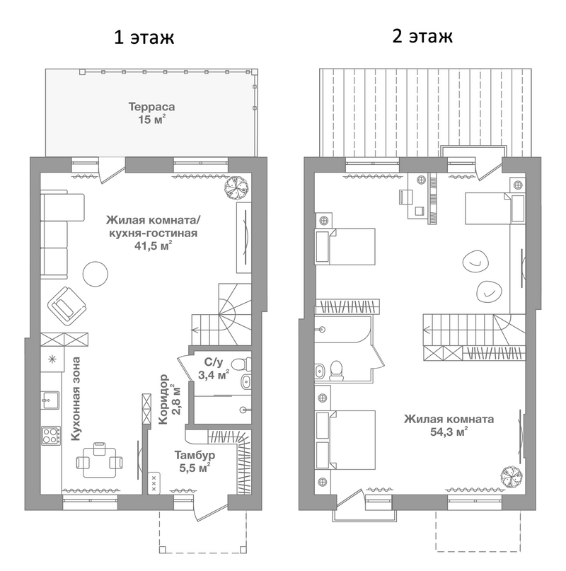 Планировка таунхаусы 107.50 м² в ЖК «Жилой Квартал Высокой Культуры Ясный»