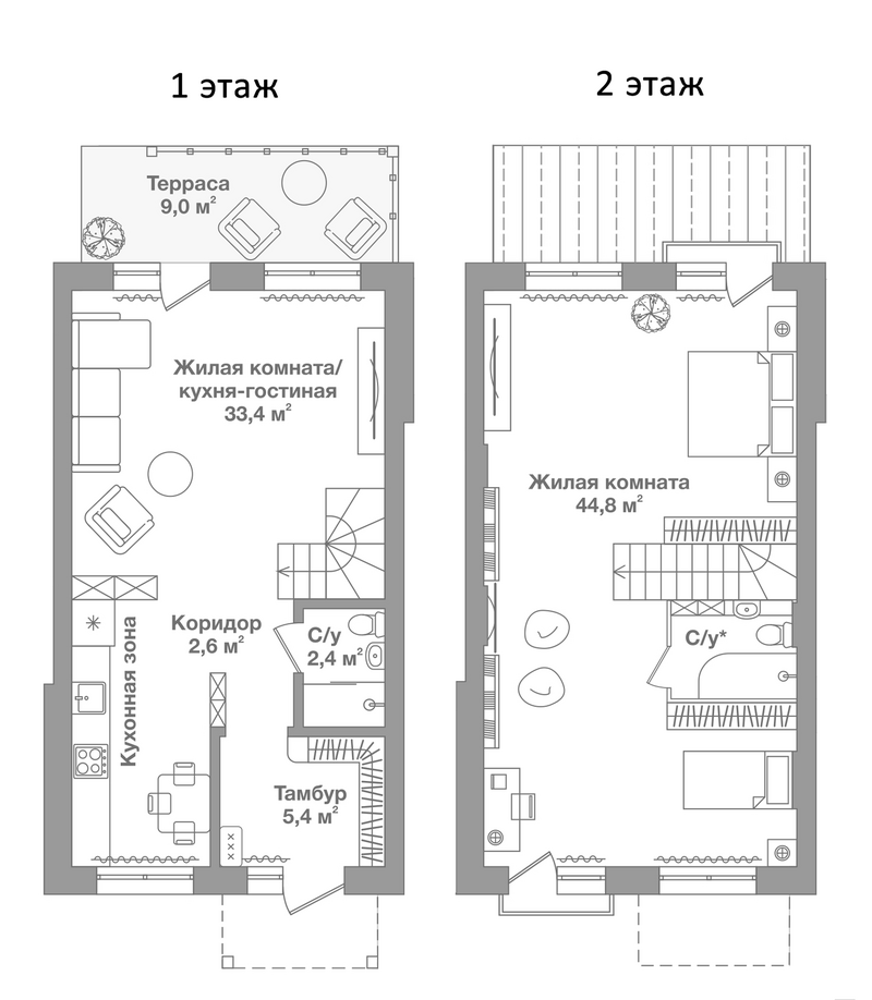 Планировка таунхаусы 88.60 м² в ЖК «Жилой Квартал Высокой Культуры Ясный»