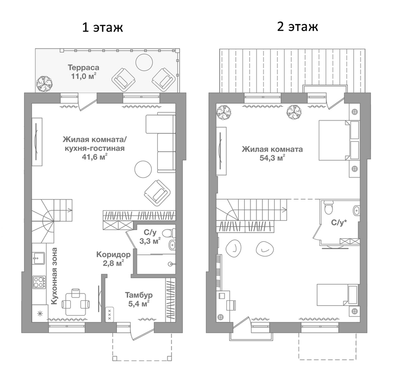 Планировка таунхаусы 107.40 м² в ЖК «Жилой Квартал Высокой Культуры Ясный»