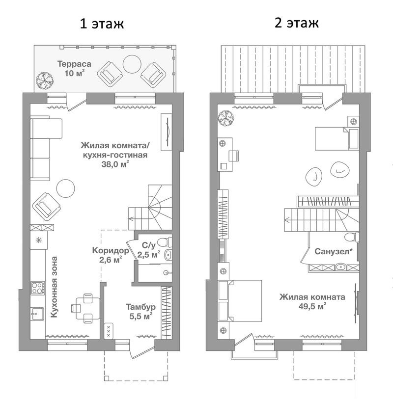 Планировка таунхаусы 98.10 м² в ЖК «Жилой Квартал Высокой Культуры Ясный»