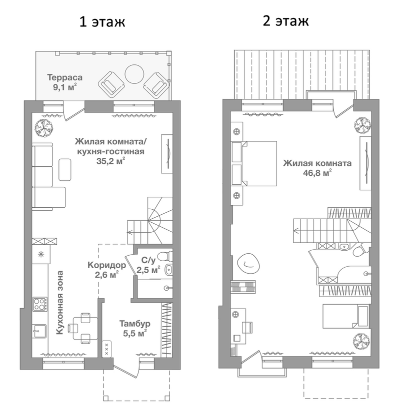 Планировка таунхаусы 92.57 м² в ЖК «Жилой Квартал Высокой Культуры Ясный»