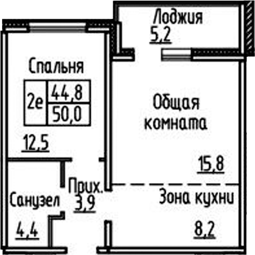Планировка 2е-к.кв 44.70 м² в ЖК «Фламинго»