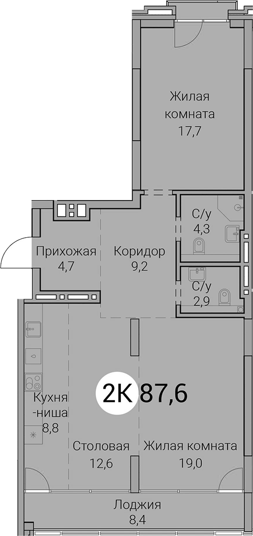 Планировка 3е-к. квартира 79.20 м² в ЖК «Тайм Сквер»