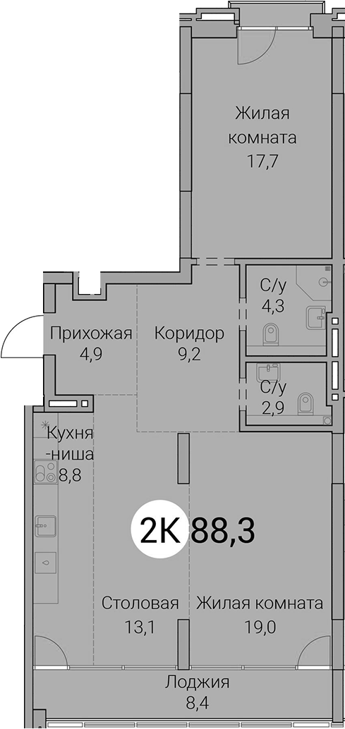 Планировка 3е-к.кв 79.90 м² в ЖК «Тайм Сквер»