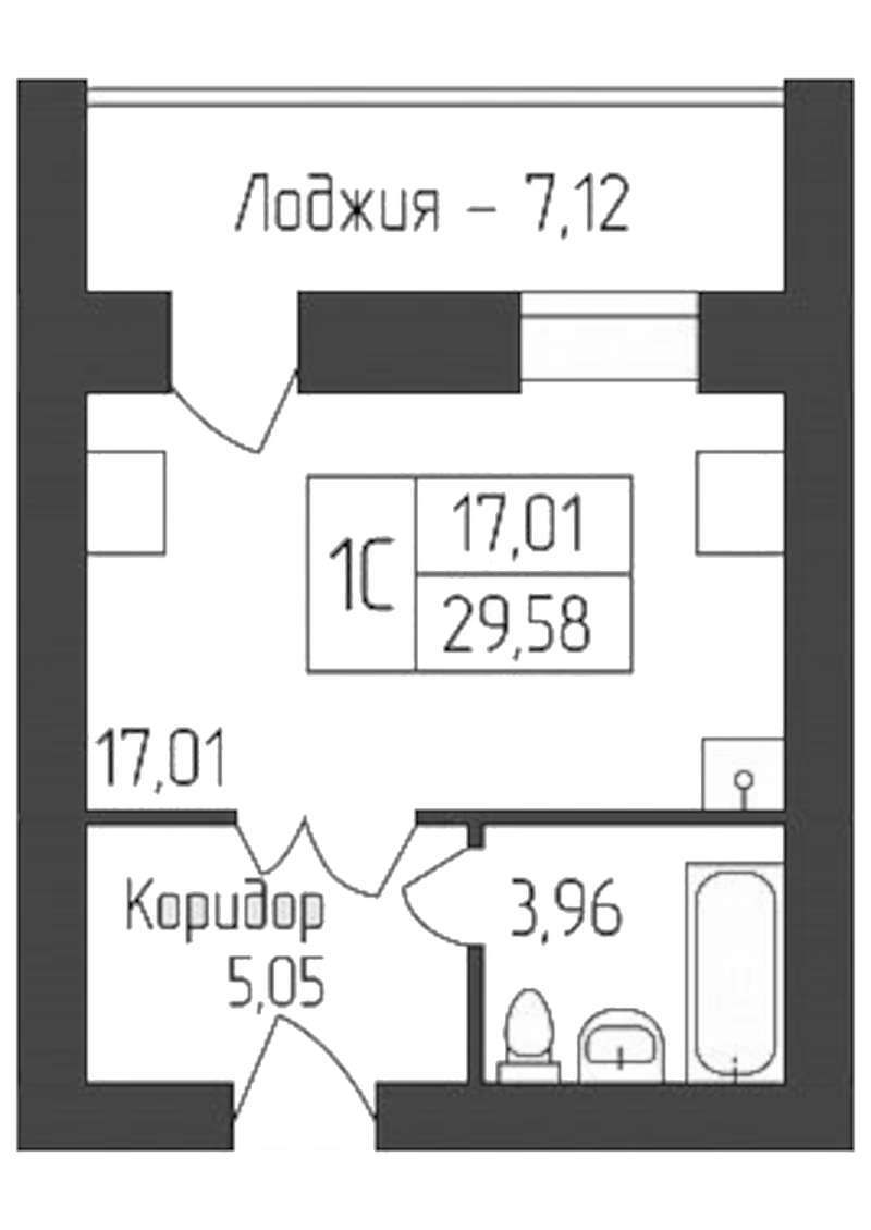 Планировка студии 26.02 м² в ЖК «Дивногорский»