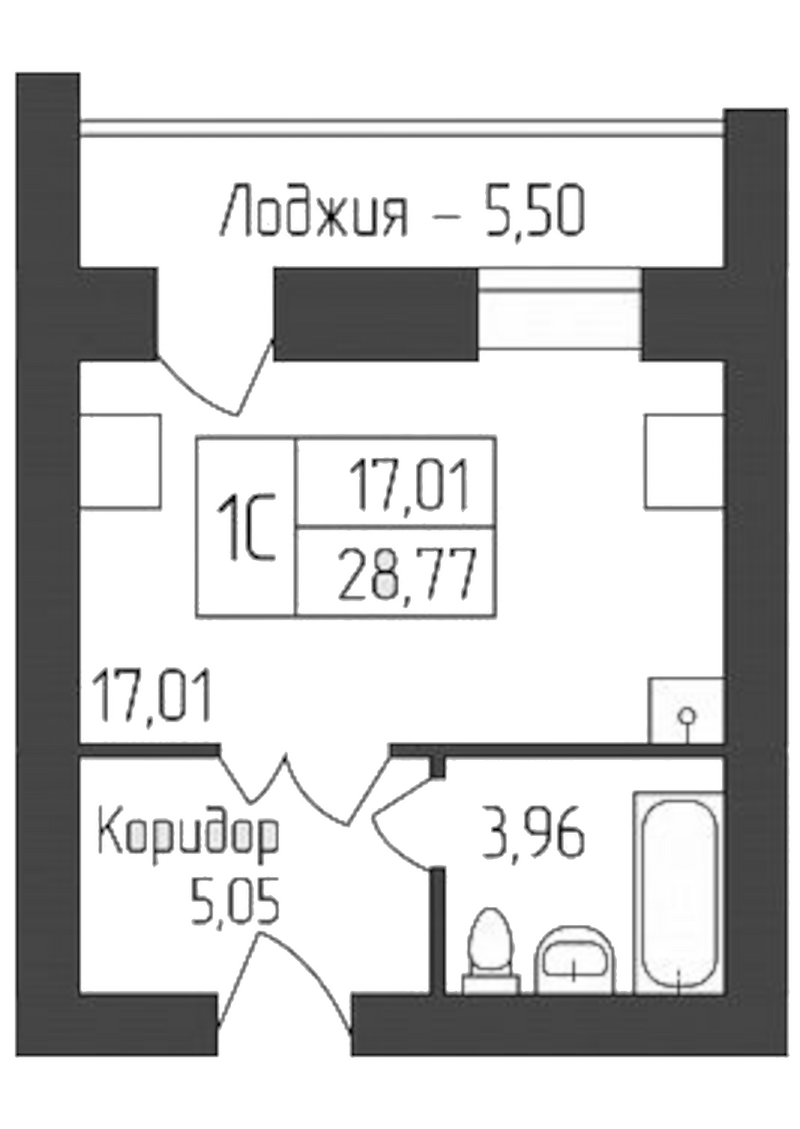 Планировка студии 26.02 м² в ЖК «Дивногорский»