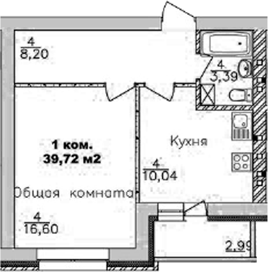 Планировка 1-к.кв 38.22 м² в ЖК «Дивногорский»