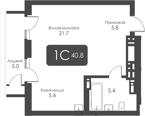 Планировка студии 38.30 м² в ЖК «Сити Тауэрс»