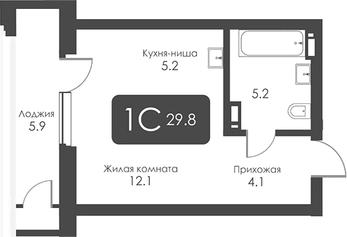 Планировка студии 26.65 м² в ЖК «Сити Тауэрс»