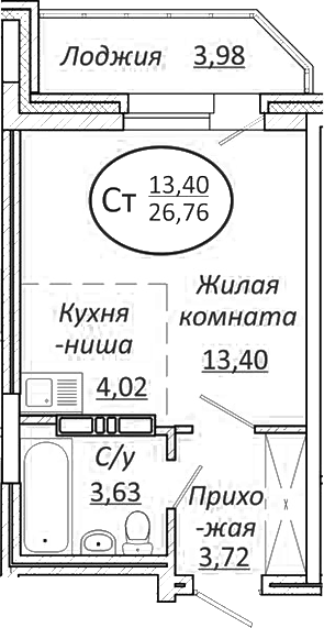 Планировка студия 24.77 м² в ЖК «Пролетарский»