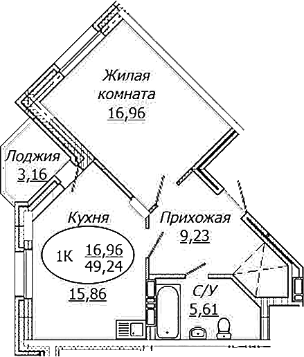 Планировка 1-к.кв 47.66 м² в ЖК «КОМЕТА - ОКТЯБРЬСКИЙ»