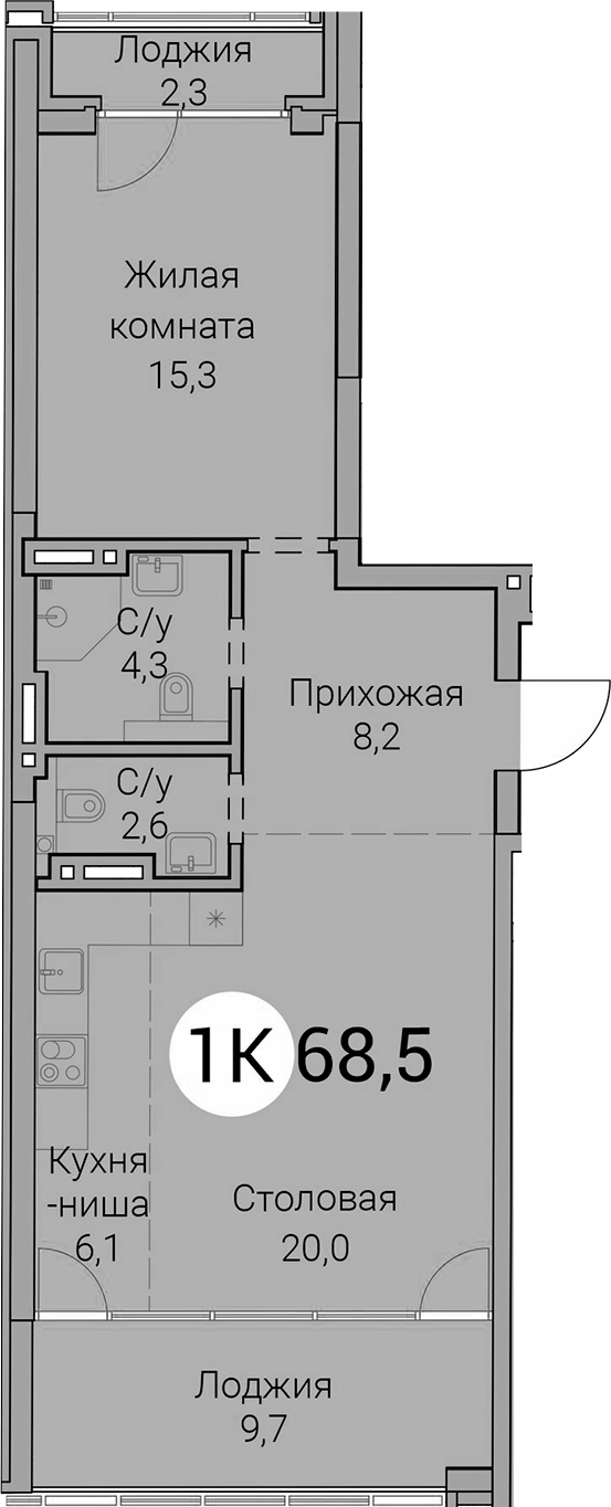Планировка 2е-к.кв 56.50 м² в ЖК «Тайм Сквер»