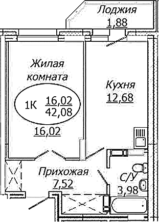 Планировка 1-к.кв 40.20 м² в ЖК «КОМЕТА - ОКТЯБРЬСКИЙ»
