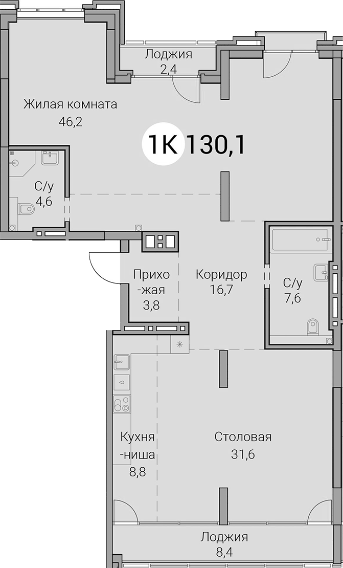 Планировка 2е-к.кв 119.30 м² в ЖК «Тайм Сквер»