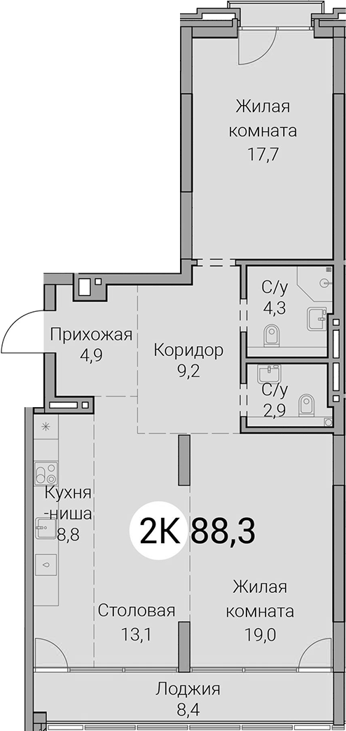 Планировка 3е-к.кв 79.90 м² в ЖК «Тайм Сквер»