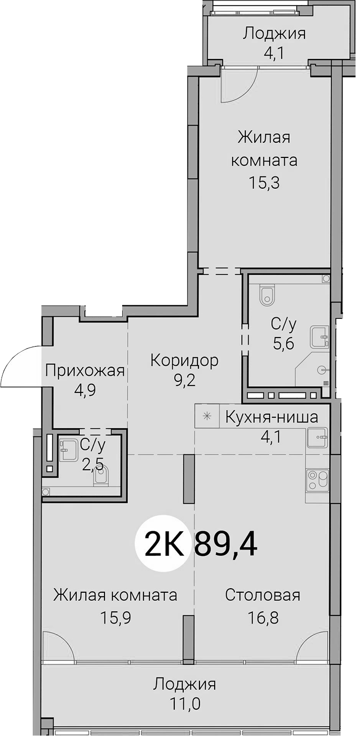 Планировка 3е-к.кв 74.30 м² в ЖК «Тайм Сквер»