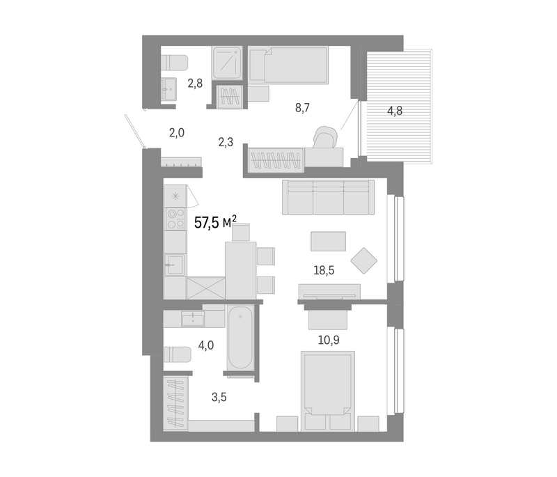 Планировка 3е-к.кв 52.70 м² в ЖК «Лебедевский»