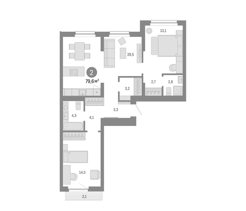 Планировка 3е-к.кв 77.50 м² в ЖК «Лебедевский»