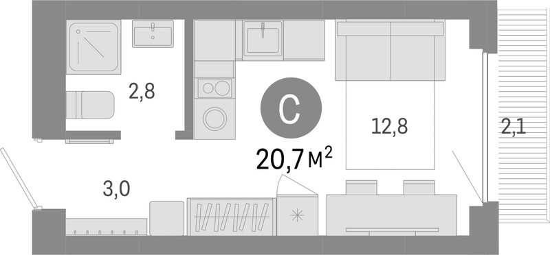 Планировка студии 18.60 м² в ЖК «Лебедевский»