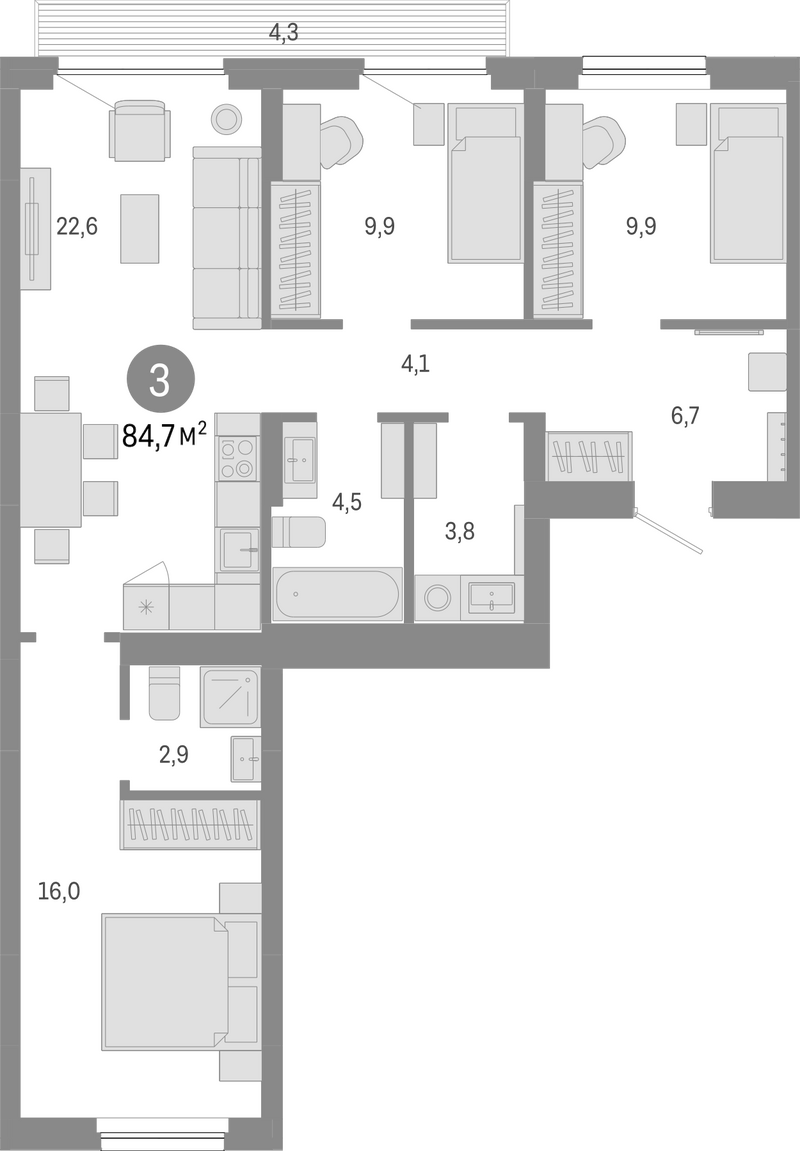 Планировка 4е-к.кв 80.40 м² в ЖК «Лебедевский»