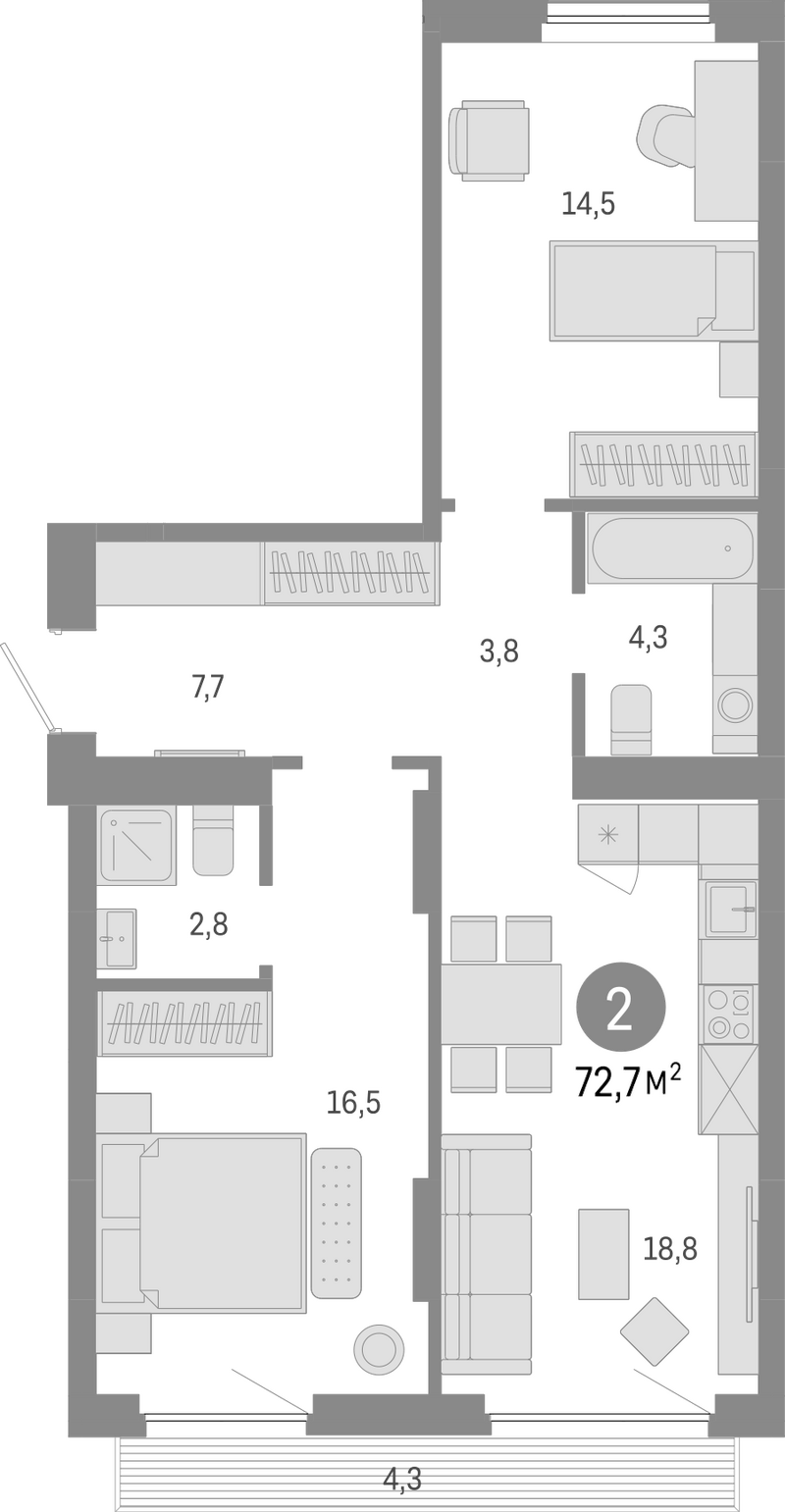 Планировка 3е-к.кв 68.40 м² в ЖК «Лебедевский»