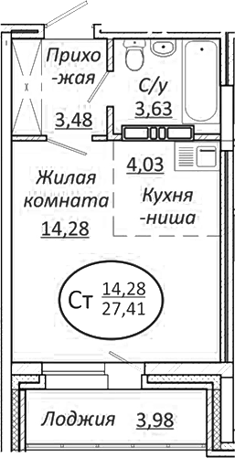 Планировка студии 25.42 м² в ЖК «Пролетарский»