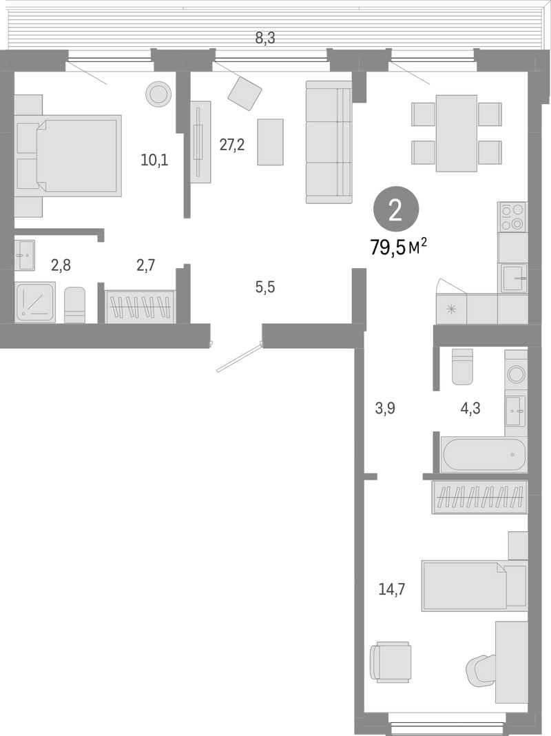 Планировка 3е-к.кв 71.20 м² в ЖК «Лебедевский»