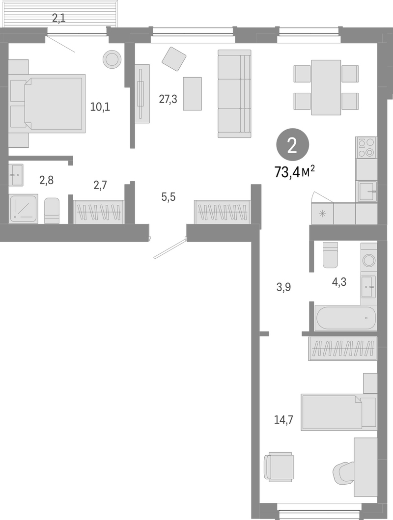 Планировка 3е-к.кв 71.30 м² в ЖК «Лебедевский»