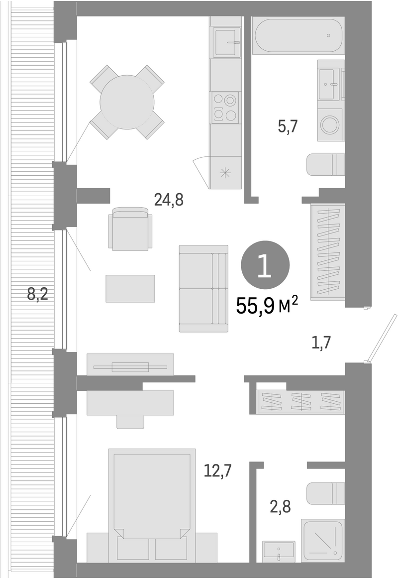 Планировка 2е-к.кв 47.70 м² в ЖК «Лебедевский»