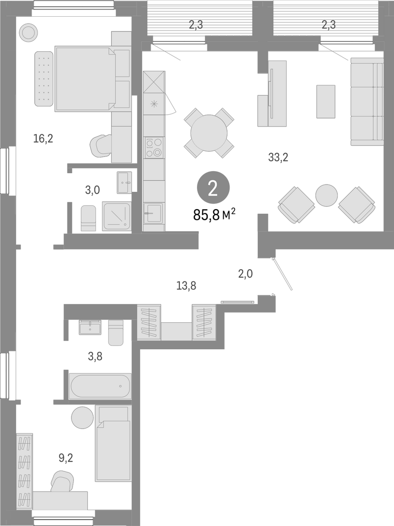 Планировка 3е-к.кв 81.20 м² в ЖК «Лебедевский»