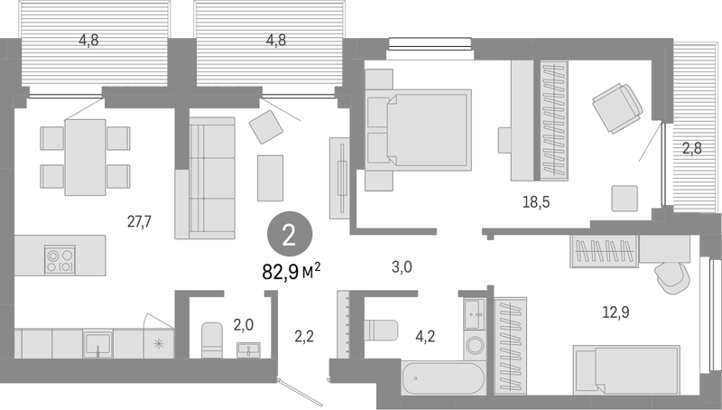 Планировка 3е-к.кв 70.50 м² в ЖК «Лебедевский»