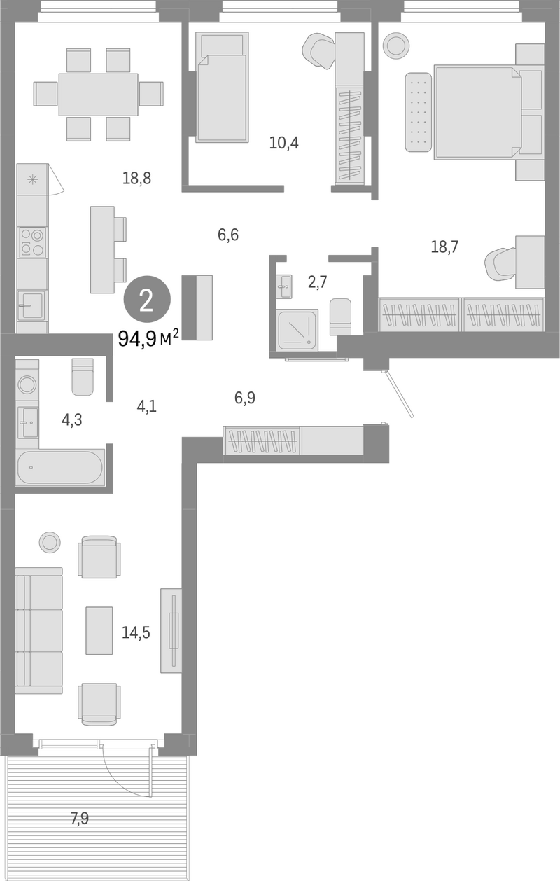 Планировка 4е-к.кв 87.00 м² в ЖК «Лебедевский»