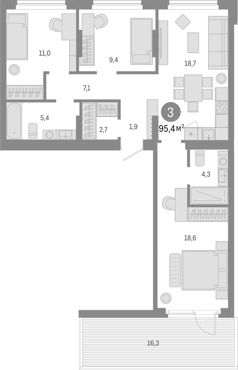 Планировка 4е-к.кв 79.10 м² в ЖК «Лебедевский»