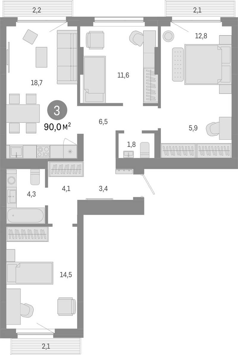 Планировка 4е-к.кв 83.70 м² в ЖК «Лебедевский»