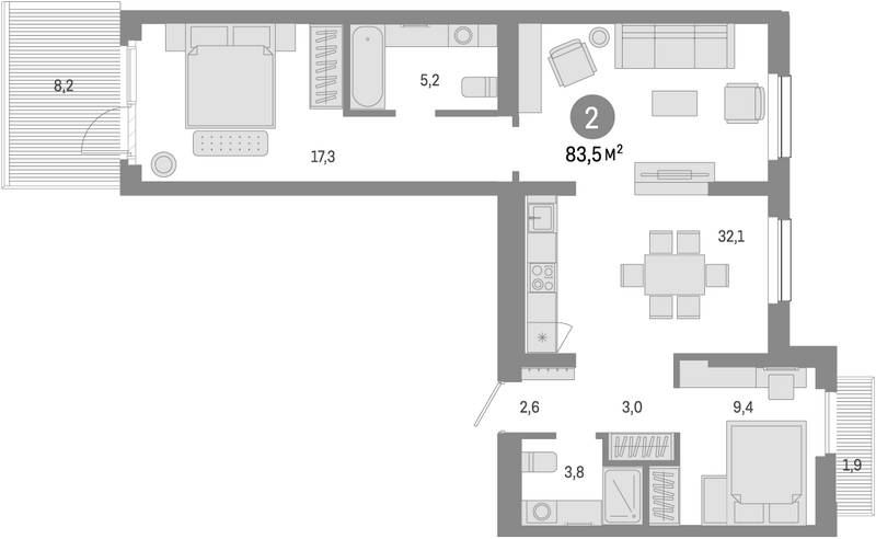 Планировка 3е-к.кв 73.40 м² в ЖК «Лебедевский»