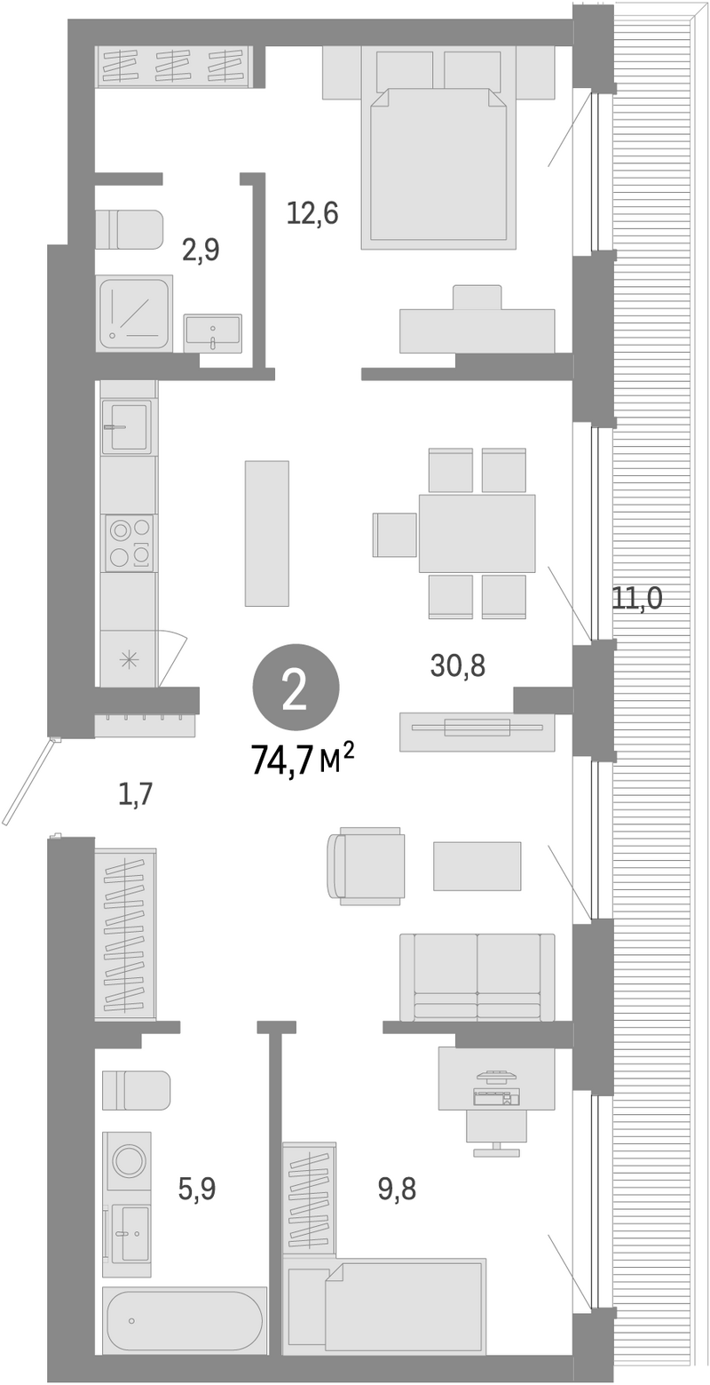 Планировка 3е-к.кв 63.70 м² в ЖК «Лебедевский»