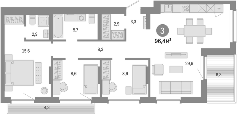 Планировка 4е-к.кв 85.80 м² в ЖК «Лебедевский»