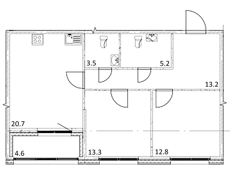 Планировка 2-к.кв 68.70 м² в ЖК «Счастье в Кольцово»