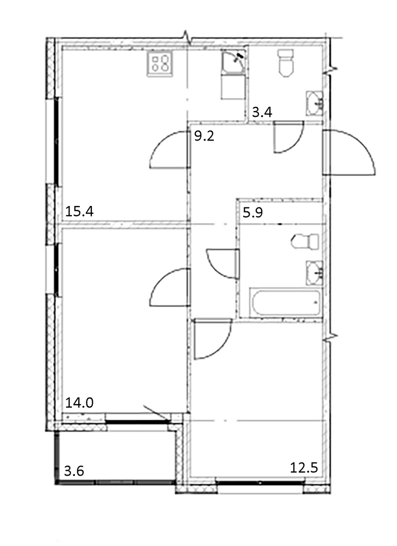 Планировка 2-к.кв 60.40 м² в ЖК «Счастье в Кольцово»