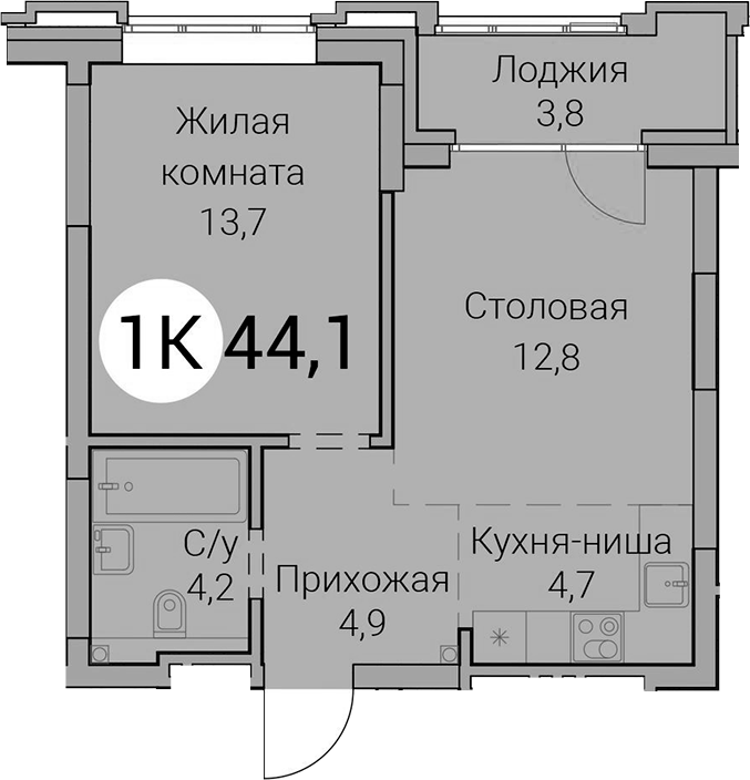 Планировка 2е-к. квартира 40.30 м² в ЖК «Тайм Сквер»