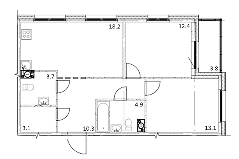 Планировка 2-к.кв 65.70 м² в ЖК «Счастье в Кольцово»