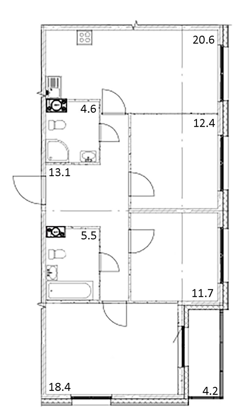 Планировка 3-к.кв 86.30 м² в ЖК «Счастье в Кольцово»
