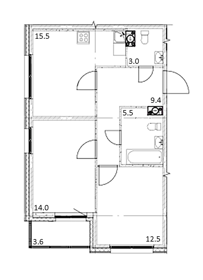 Планировка 2-к.кв 59.90 м² в ЖК «Счастье в Кольцово»