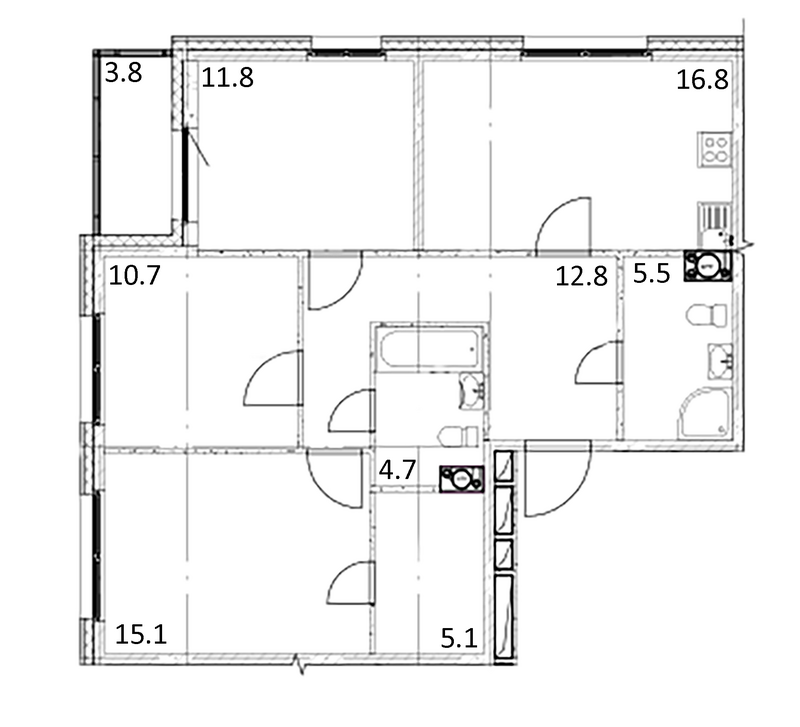 Планировка 3-к.кв 82.50 м² в ЖК «Счастье в Кольцово»