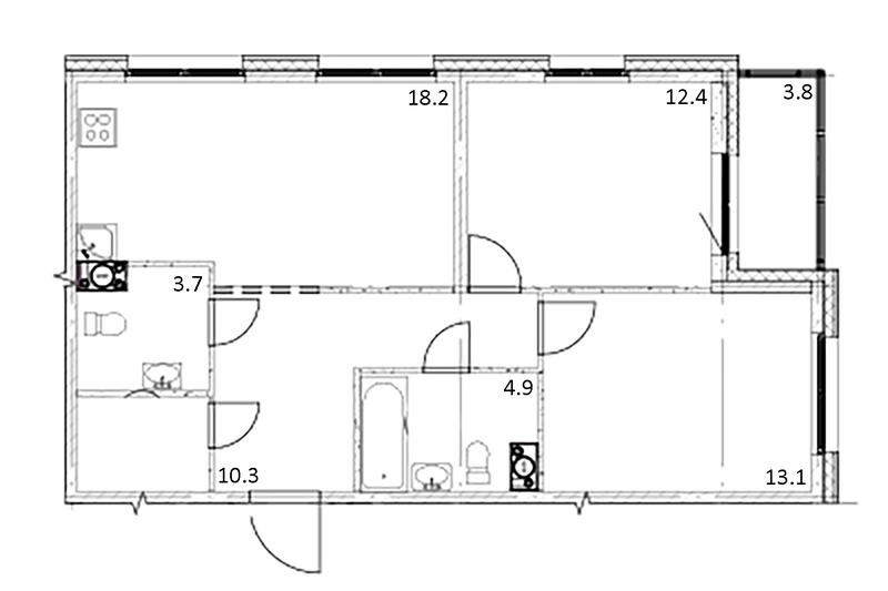 Планировка 2-к.кв 65.70 м² в ЖК «Счастье в Кольцово»