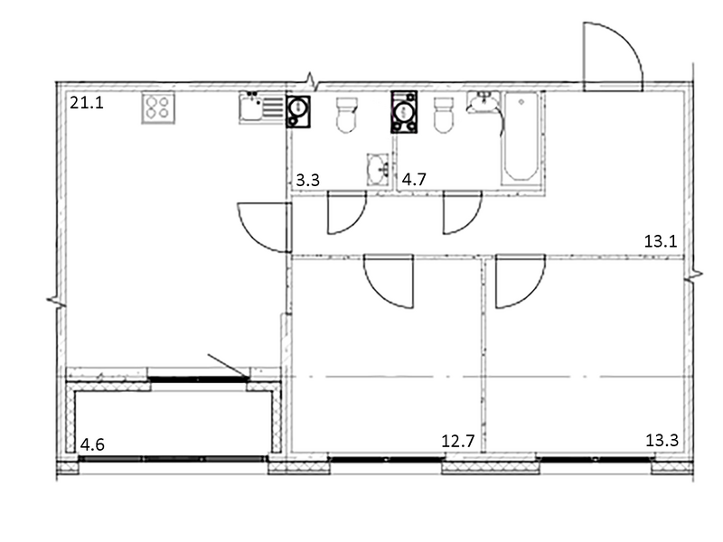 Планировка 2-к.кв 68.20 м² в ЖК «Счастье в Кольцово»