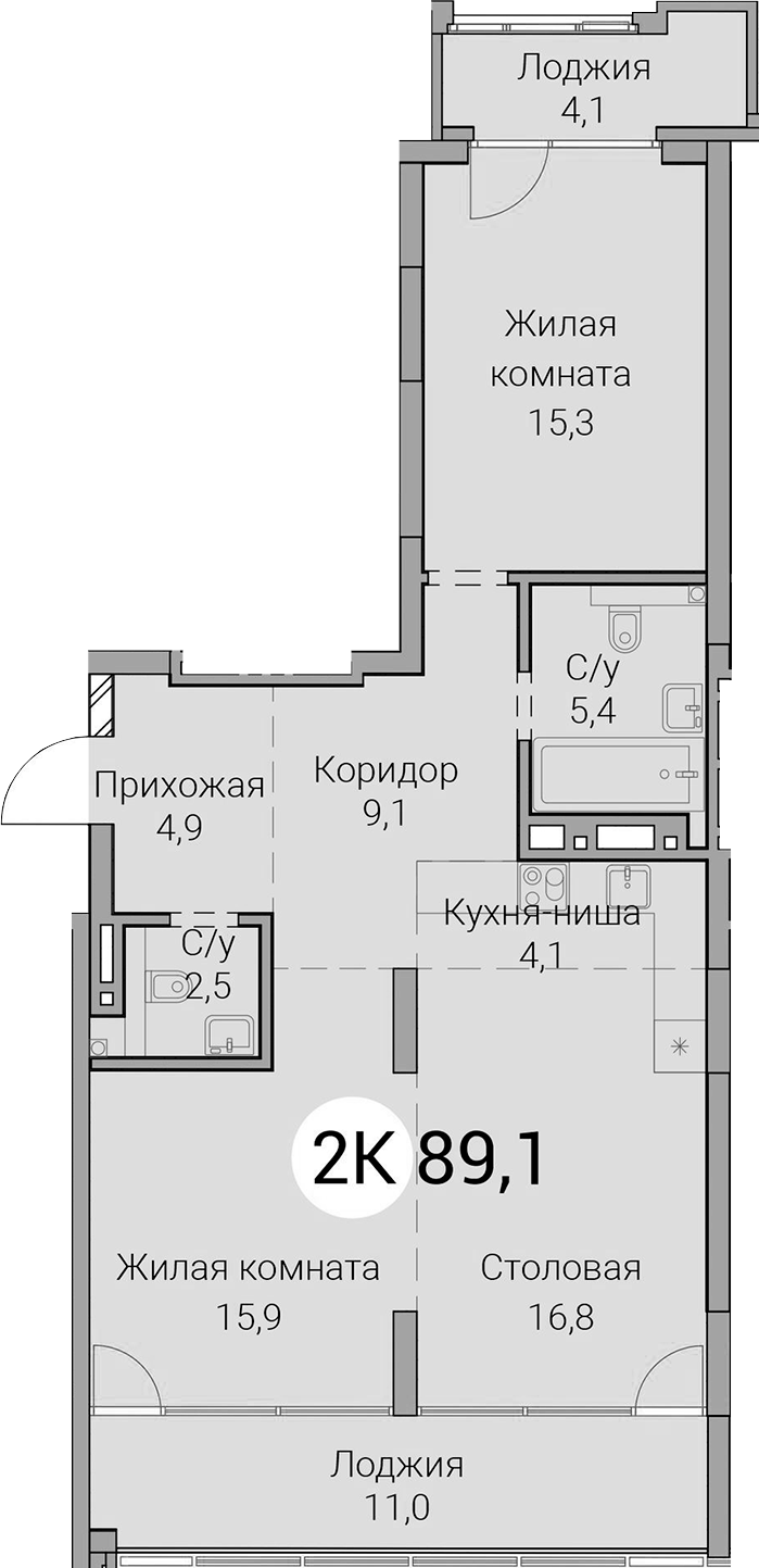 Планировка 3е-к.кв 74.00 м² в ЖК «Тайм Сквер»