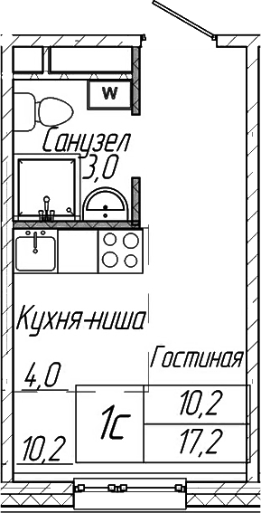 Планировка студии 17.20 м² в ЖК «Шория-Град. Шерегеш»