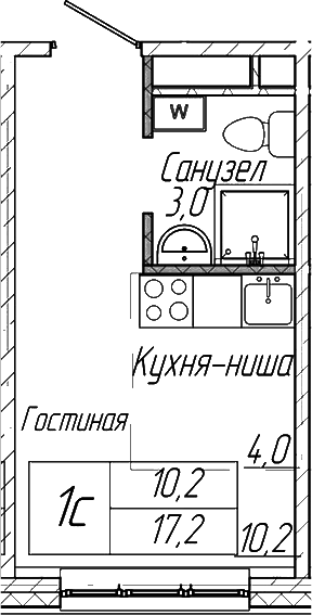 Планировка студии 17.20 м² в ЖК «Шория-Град. Шерегеш»