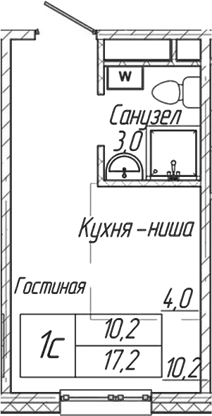 Планировка студии 17.20 м² в ЖК «Шория-Град. Шерегеш»